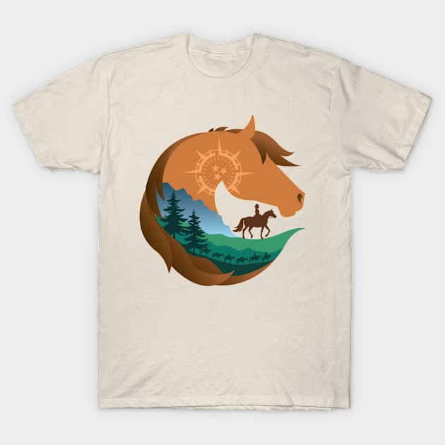 Horse Head Trail Riding Silhouette • Forest T-Shirt by FalconArt